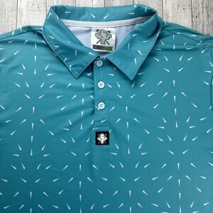 Cactus Hack Shirt Men's Teal Thorn‎ Print Short Sleeve Golf Polo 4 Way Stretch